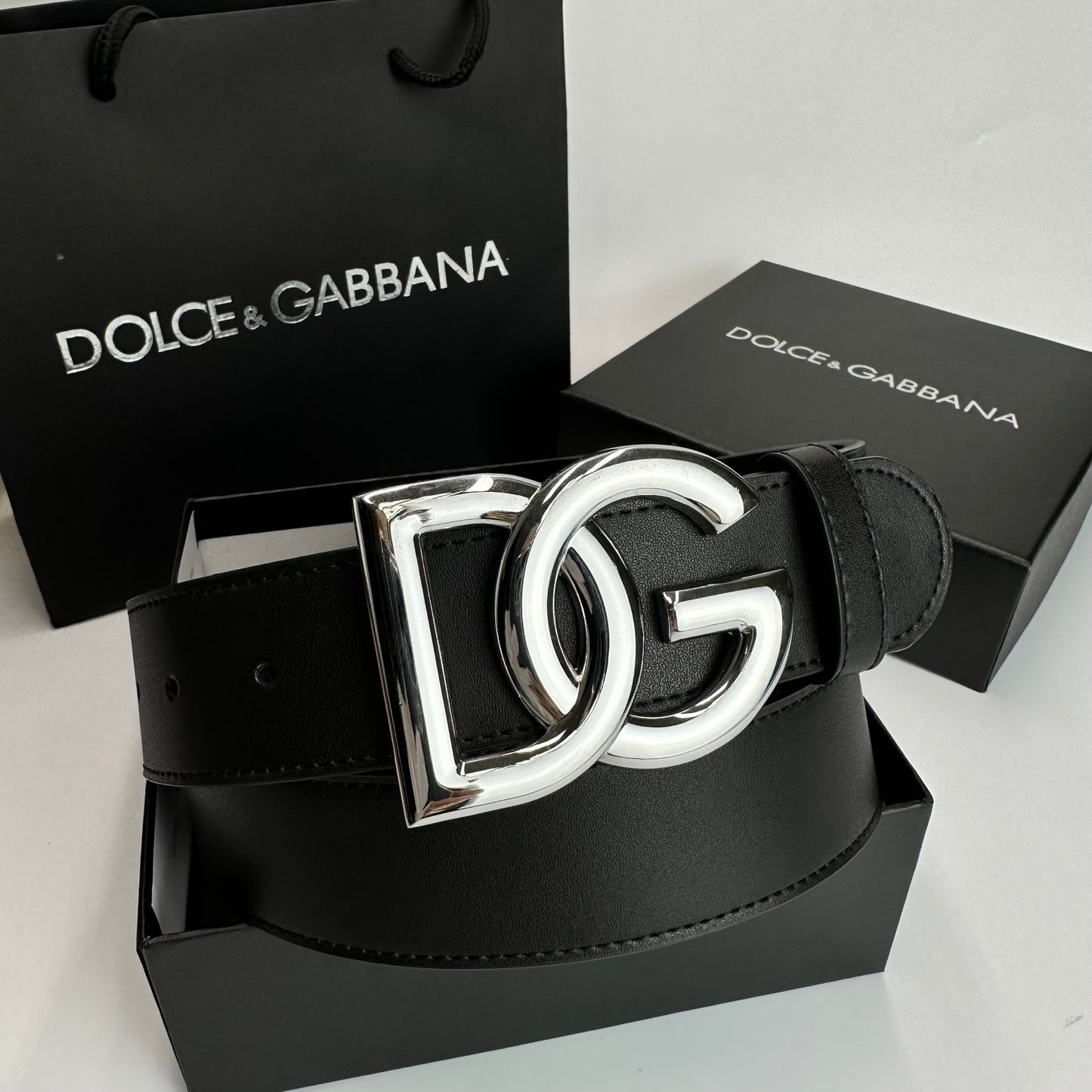 Dolce & Gabbana Leather Belt "Black-Silver"