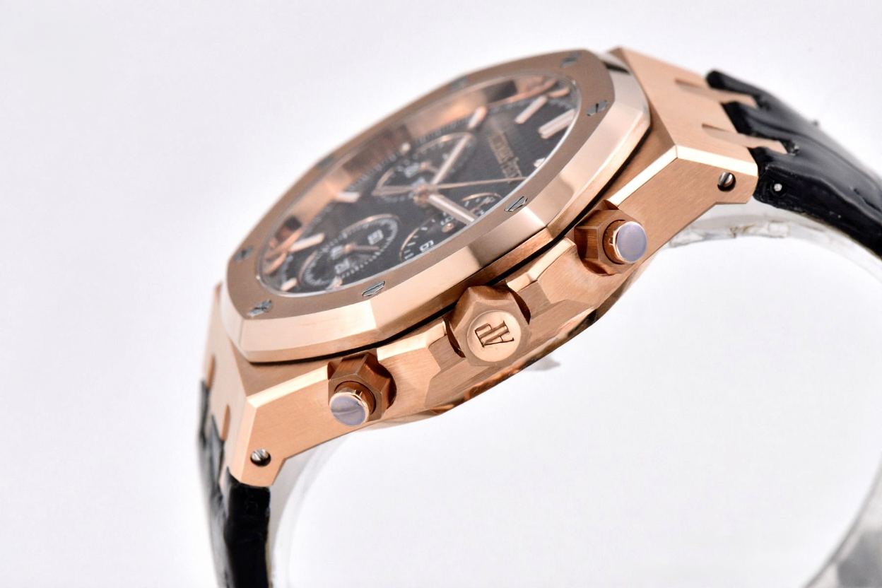 Audemars Piguet Royal Oak Chronograph 41mm Black Leather Rose Gold Black Dial