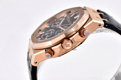 Audemars Piguet Royal Oak Chronograph 41mm Black Leather Rose Gold Black Dial