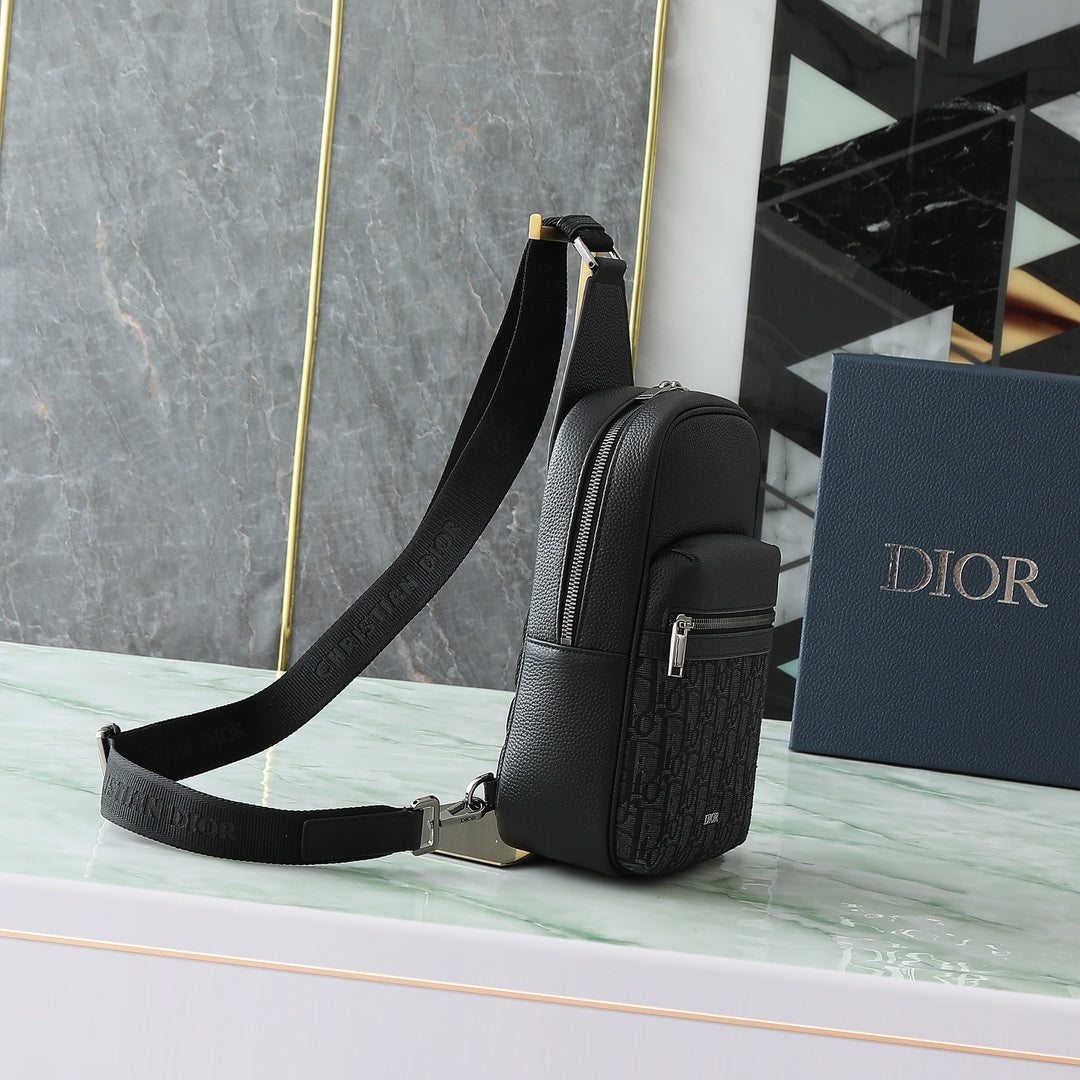 Dior Rider Sling Bag "Black Dior Oblique Jacquard and Black Grained Calfskin"
