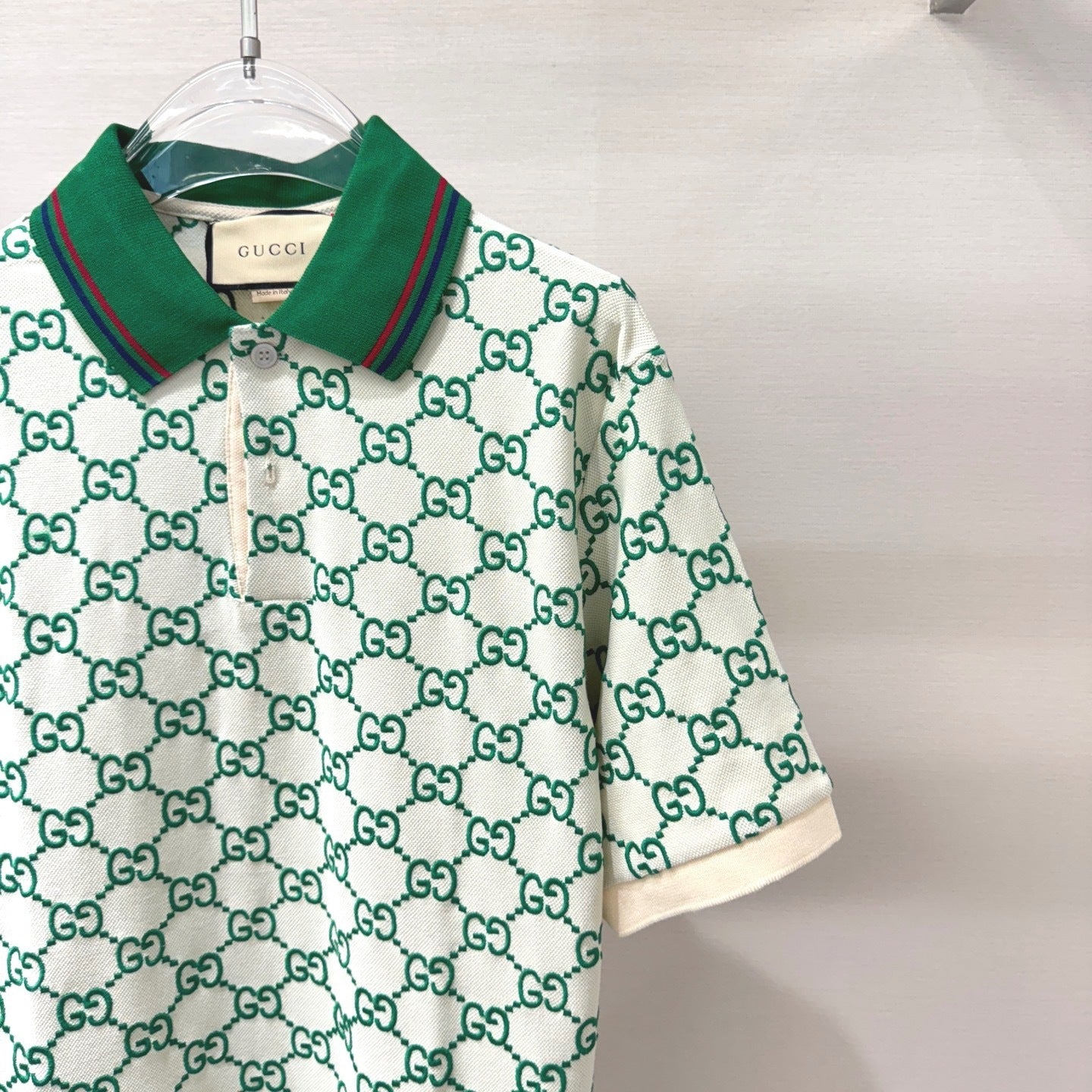 Gucci GG Embroidered Cotton Polo T-Shirt "Off White-Green"