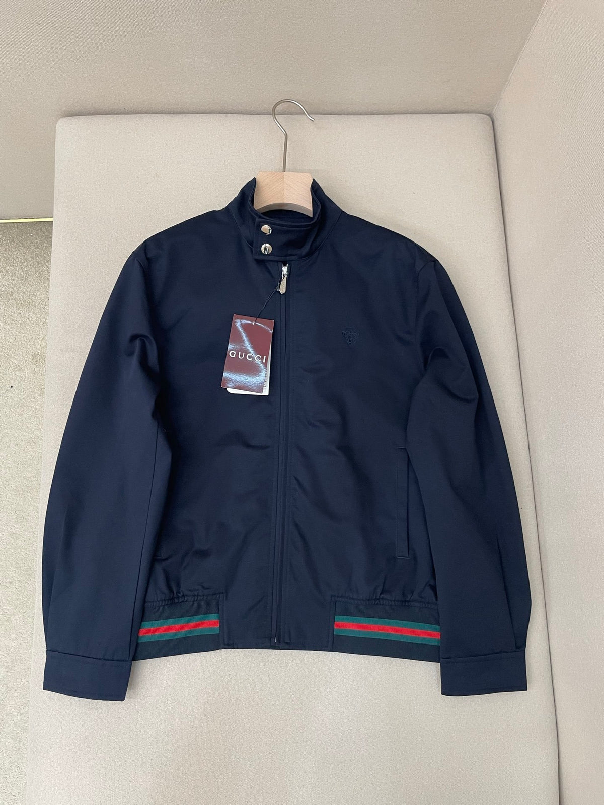 Gucci Cotton Twill Zip Jacket with Web "Dark Blue"