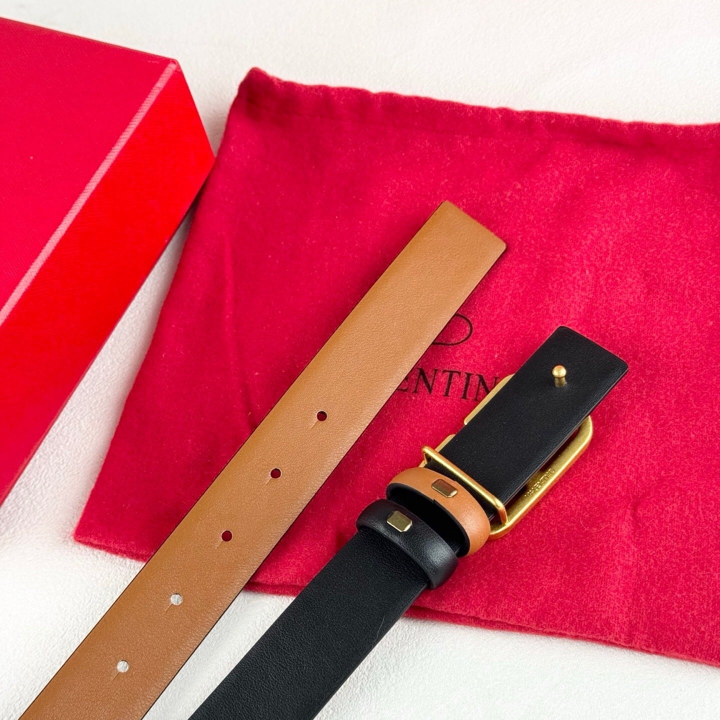Valentino VLogo Signature Reversible 30mm Leather Belt "Camel" and "Black"