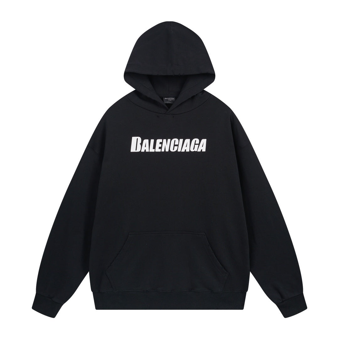 Balenciaga Distressed Caps Boxy Hoodie "Black-White"