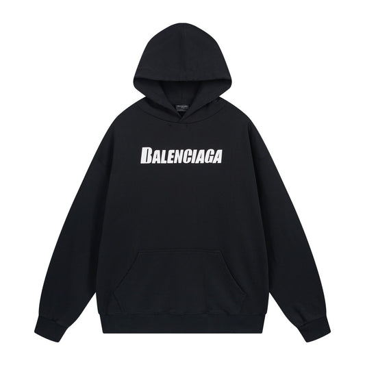 Balenciaga Distressed Caps Boxy Hoodie "Black-White"