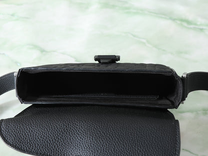 Dior Mini Saddle Heritage Messenger Bag with Flap "Black Dior Gravity Grained Leather"