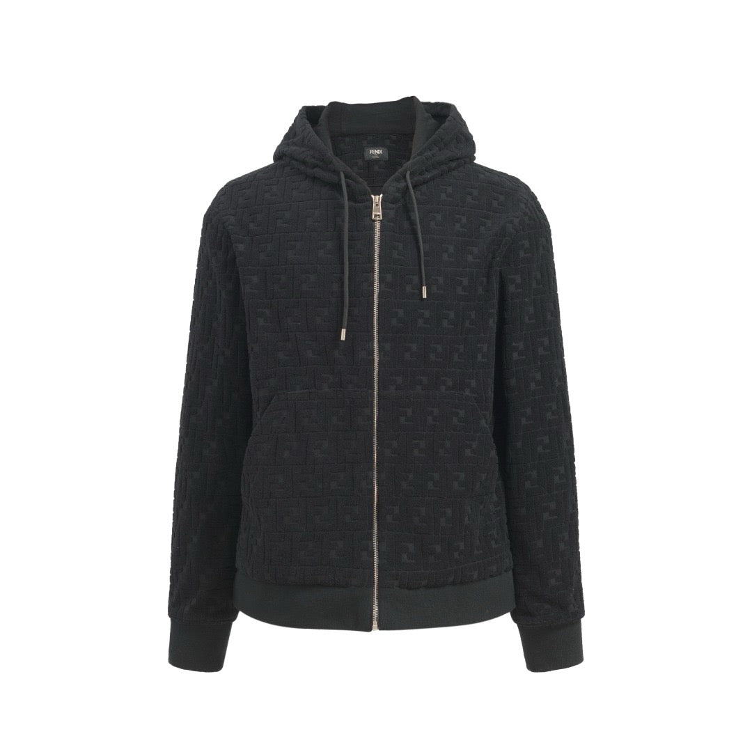 Fendi FF Terry Cotton Zip-Up Hoodie "Black"