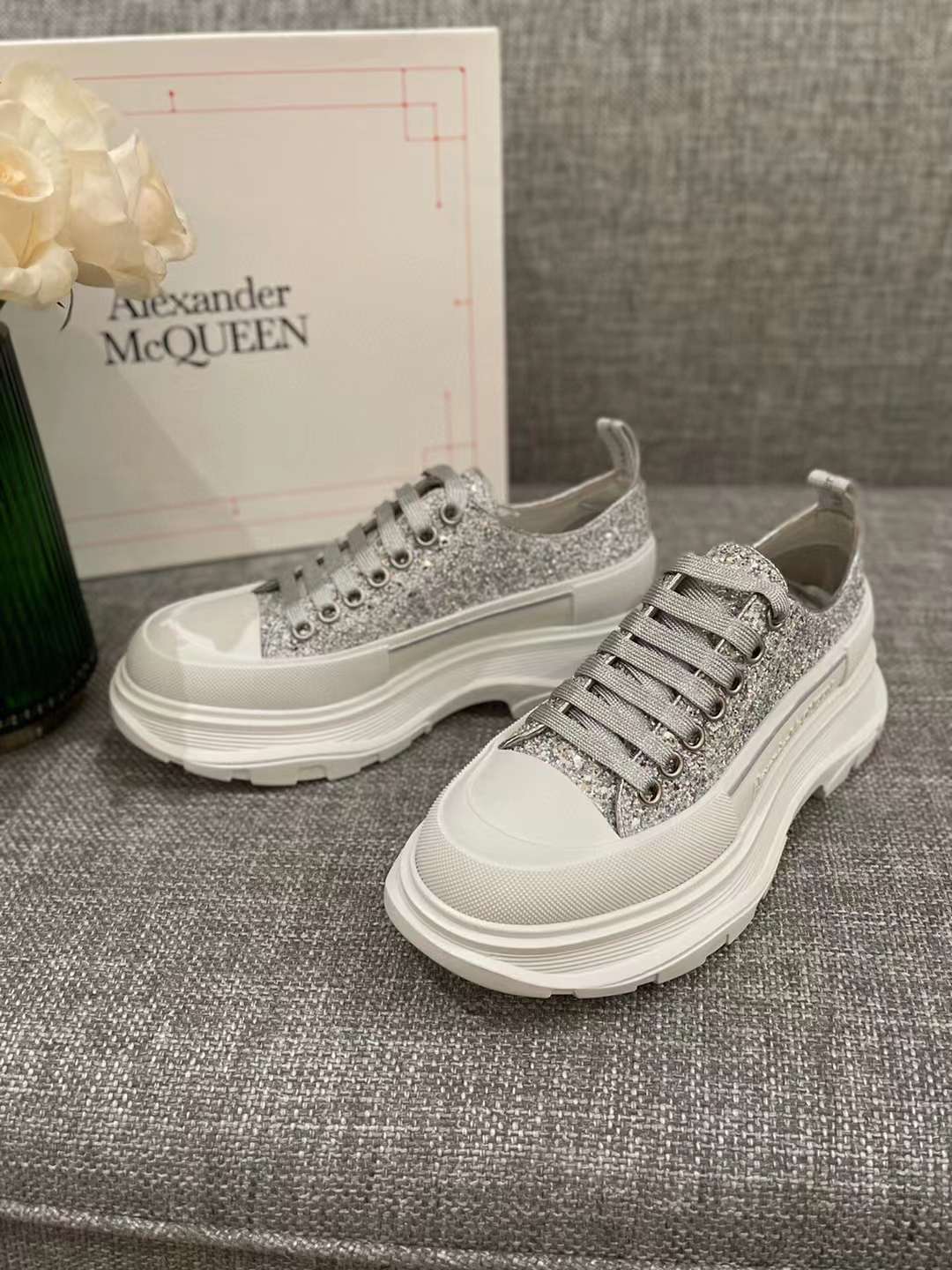 Alexander McQueen Tread Slick Low "Holo Silver Glitter"