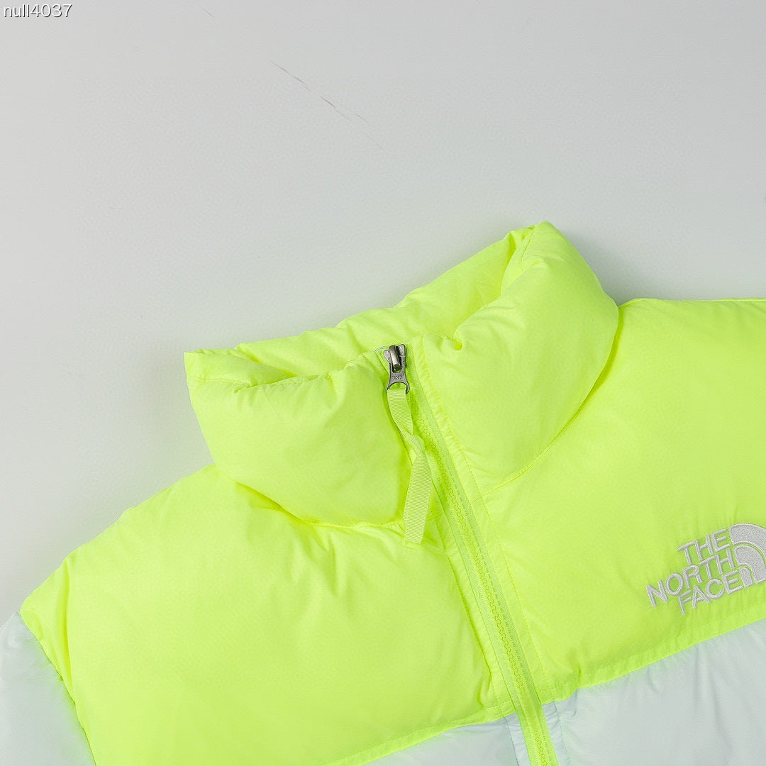 The North Face Nuptse Short Down Jacket "White-Neon Yellow"