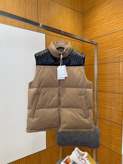 Bottega Veneta Intrecciato Poplin Down Vest "Camel-Black"