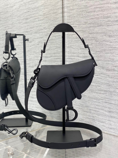 Dior Mini Saddle Bag with Strap "Black Ultramatte Calfskin"
