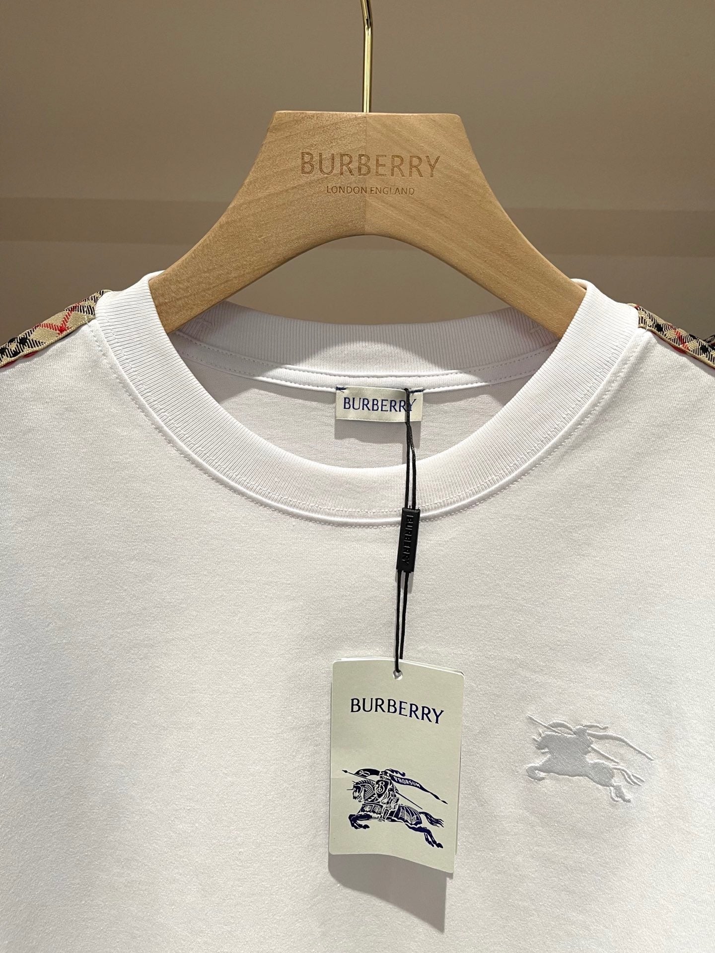 Burberry Check Trim Cotton T-Shirt "Chalk White"