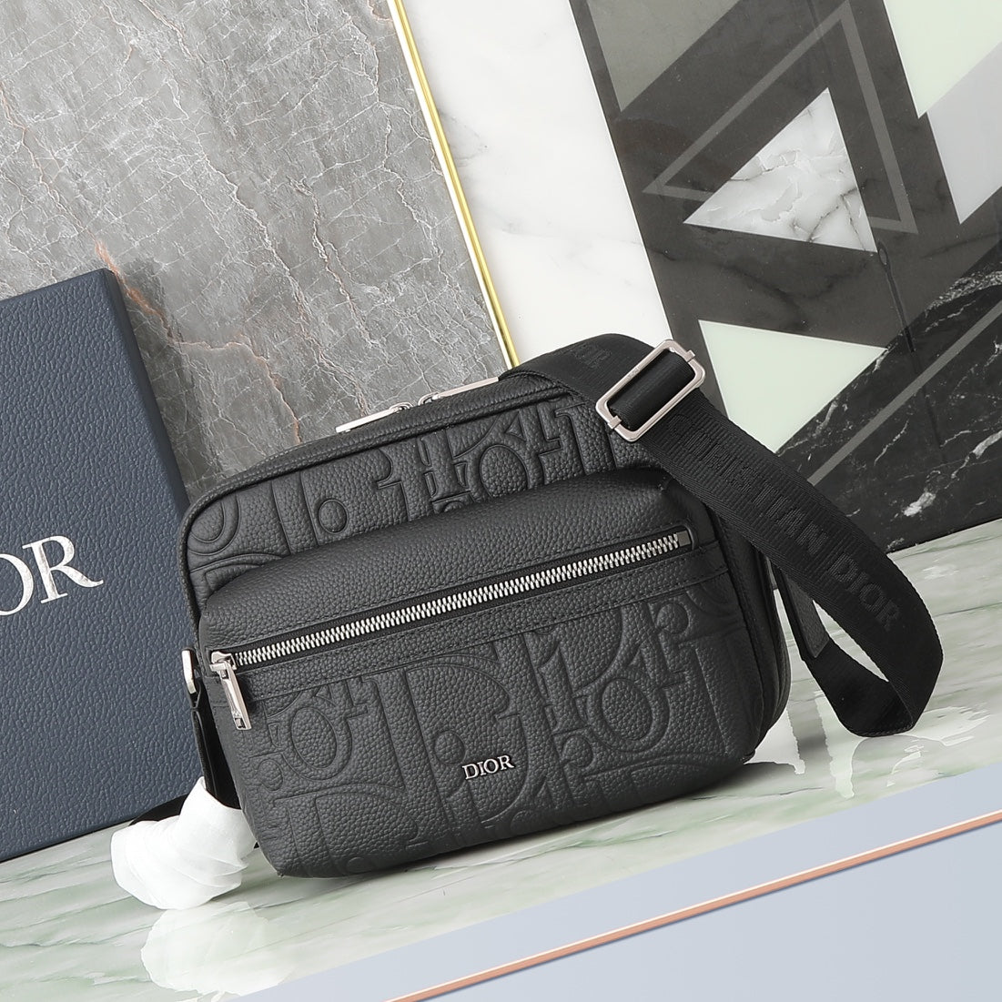 Dior Rider Zip Messenger Bag "Black Dior Gravity Grain Leather & Grained Calfskin"