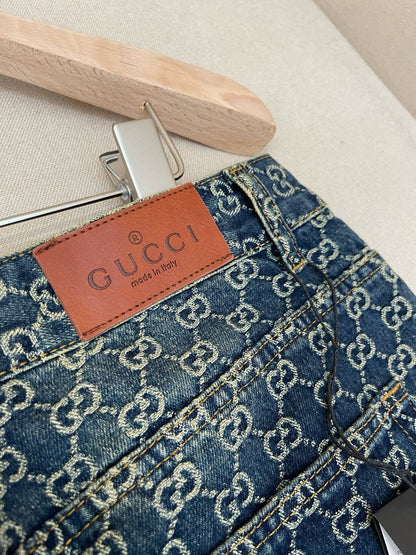 Gucci GG Cotton Denim Jacquard Pants