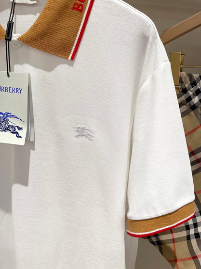 Burberry Logo Collar Cotton Polo Shirt "Chalk White"