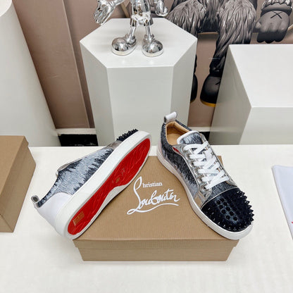 Chrisitian Louboutin Louis Junior Spikes Orlato Flat "Blue Ivoire"