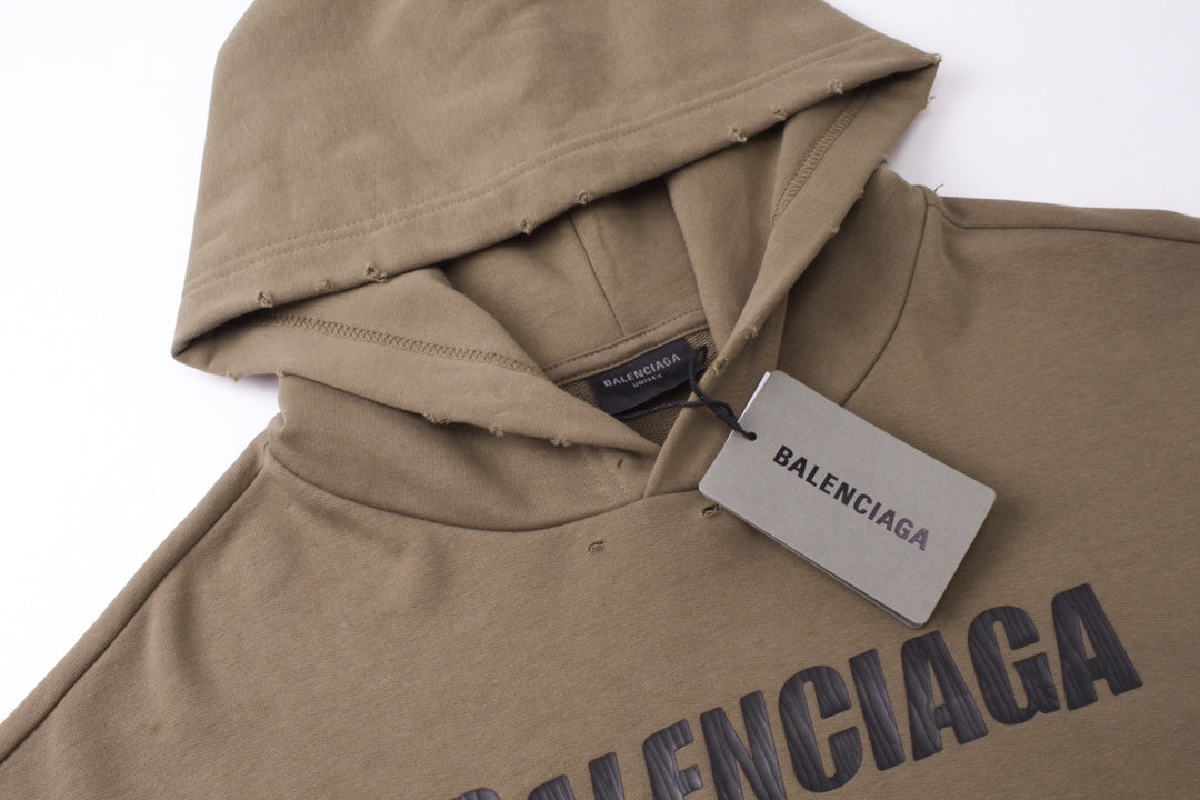 Balenciaga Distressed Caps Boxy Hoodie "Brown-Black"