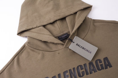 Balenciaga Distressed Caps Boxy Hoodie "Brown-Black"