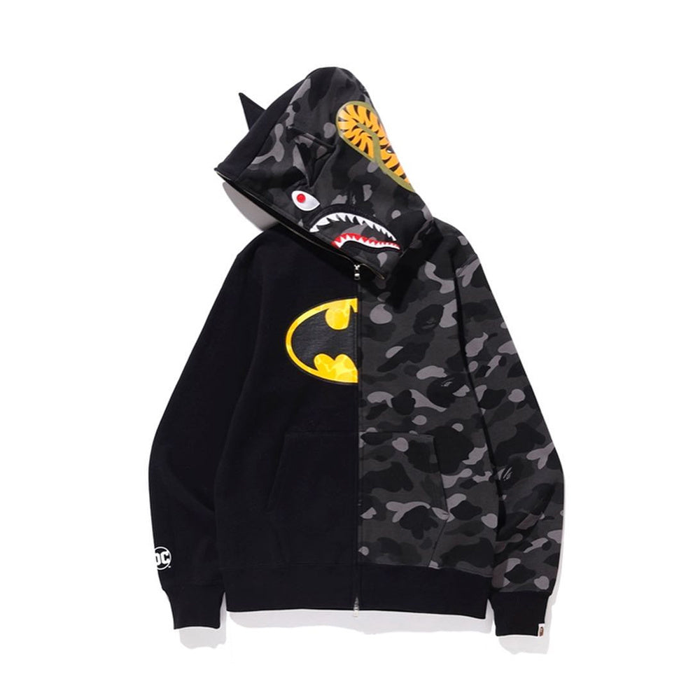 BAPE x DC Batman Split Color Camo Full Zip Hoodie #2 "Black/Black"