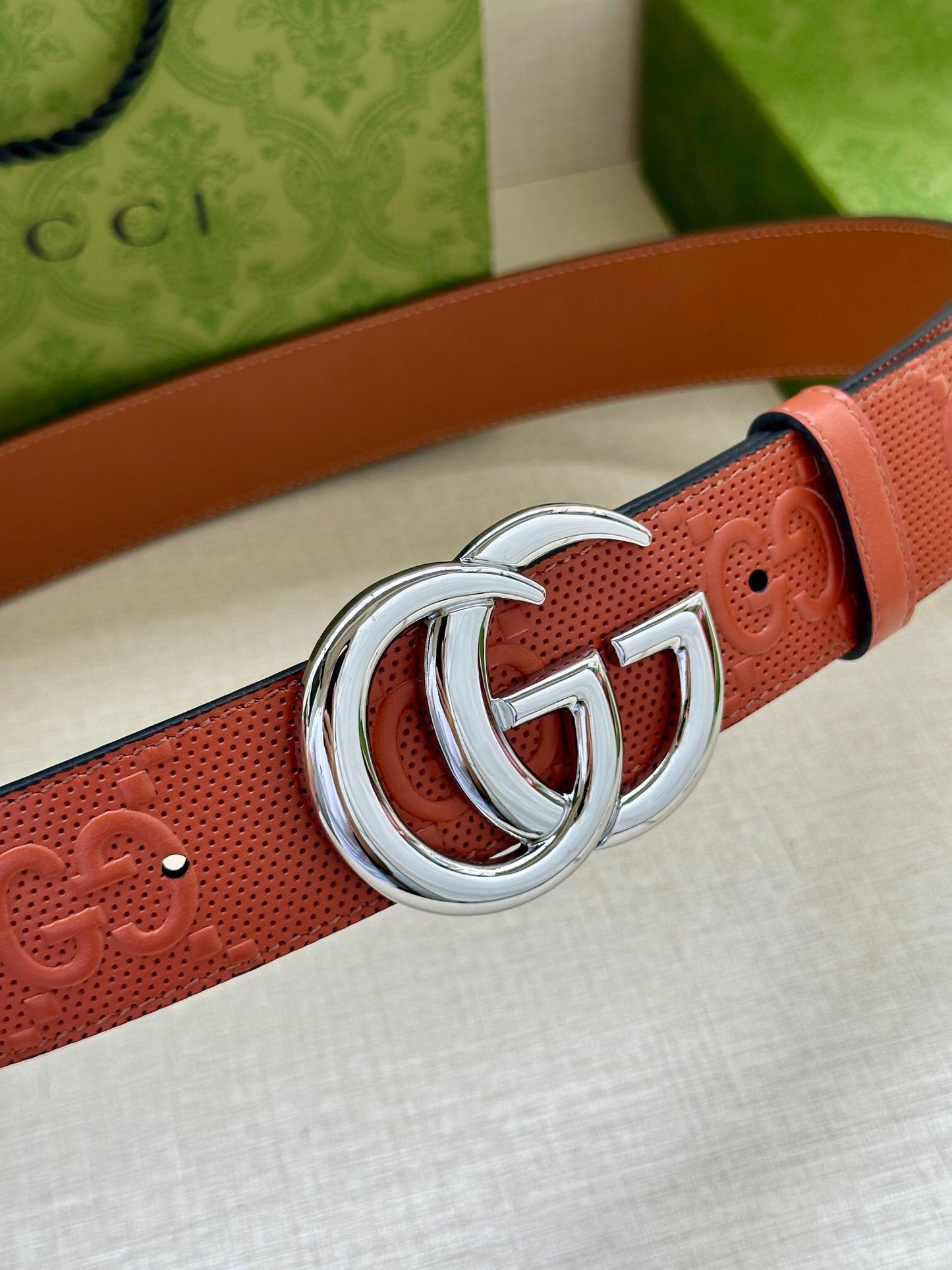 Gucci GG Marmont Leather Belt "Red"