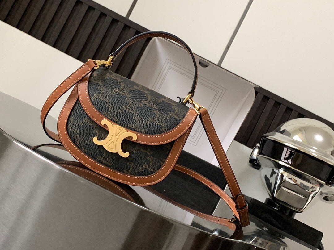 Celine Mini Besace Clea in Triomphe Canvas and Calfskin