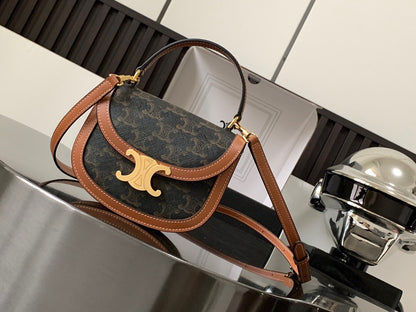 Celine Mini Besace Clea in Triomphe Canvas and Calfskin
