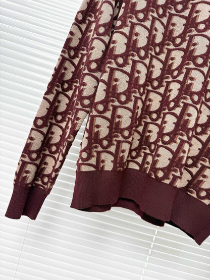 Dior Oblique Sweater "Burgundy Cotton-Wool-Silk-Blend Jacquard"