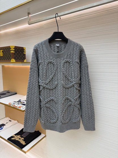 Loewe Cable Knitted Anagram Sweater "Grey"