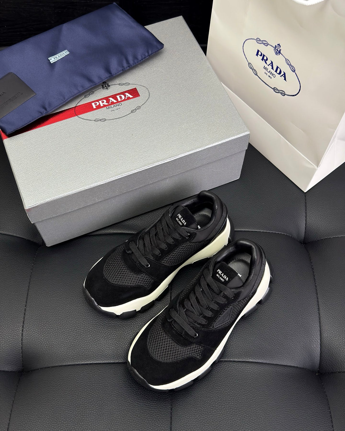 Prada Mesh Fabric and Suede Sneakers "Black"