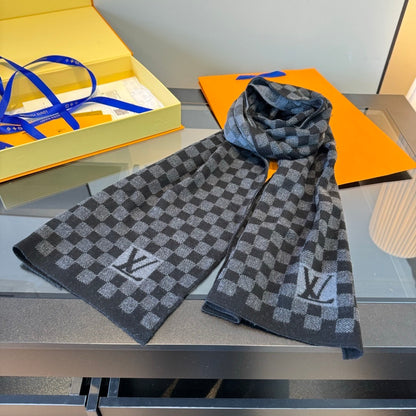 Louis Vuitton Damier Wool Scarf "Black-Grey"