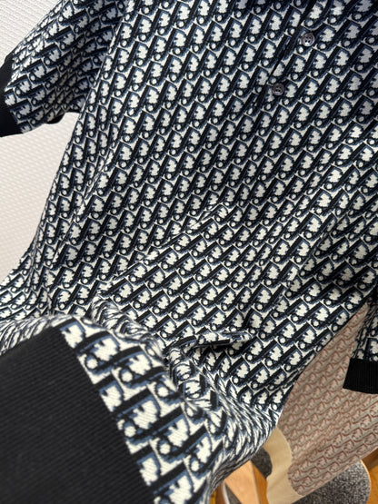 Dior Oblique Polo Shirt "Black , White and Blue Cotton Jacquard"