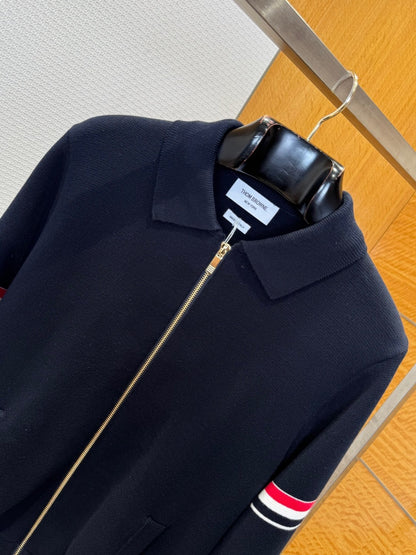 Thom Browne RWB Stripe Zipped Cardigan "Navy Blue"