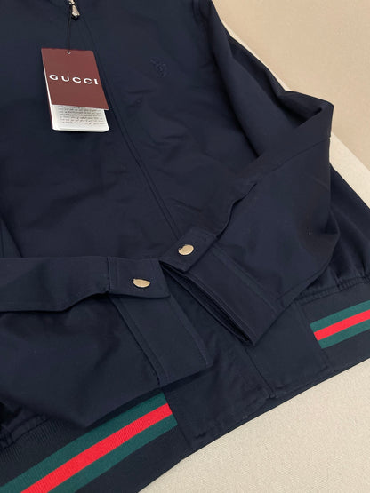 Gucci Cotton Twill Zip Jacket with Web "Dark Blue"