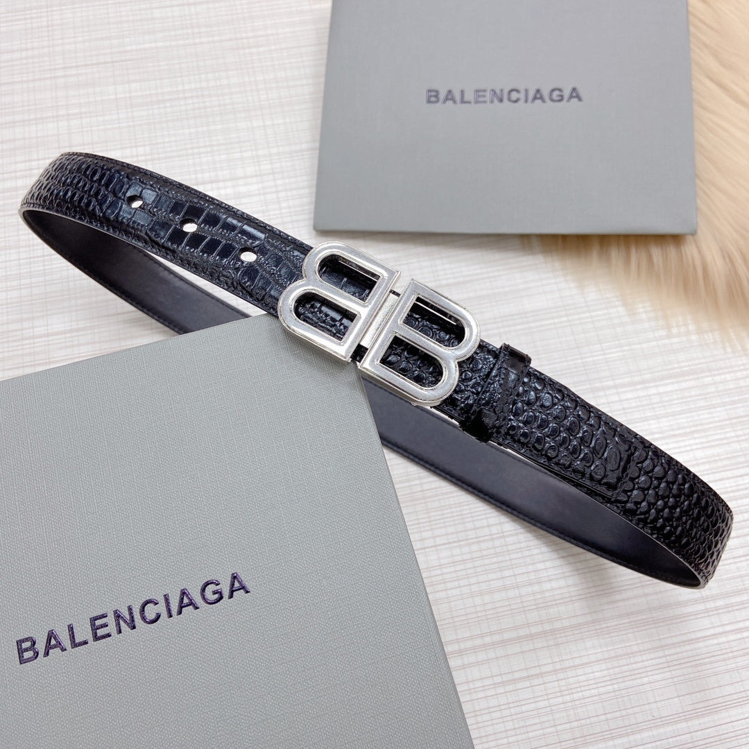 Balenciaga BB Logo Croc Effect Leather Belt "Black"