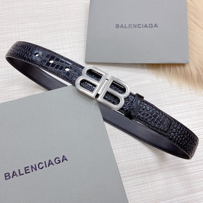 Balenciaga BB Logo Croc Effect Leather Belt "Black"