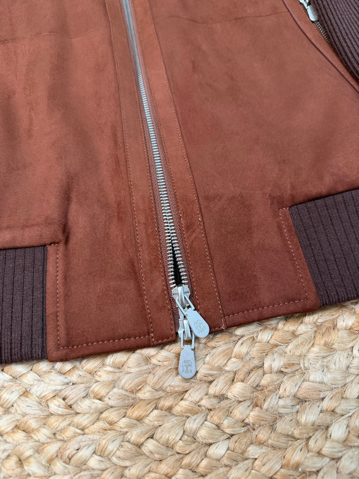 Brunello Cucinelli Suede and Wool Knit Bomber Jacket "Cognac"