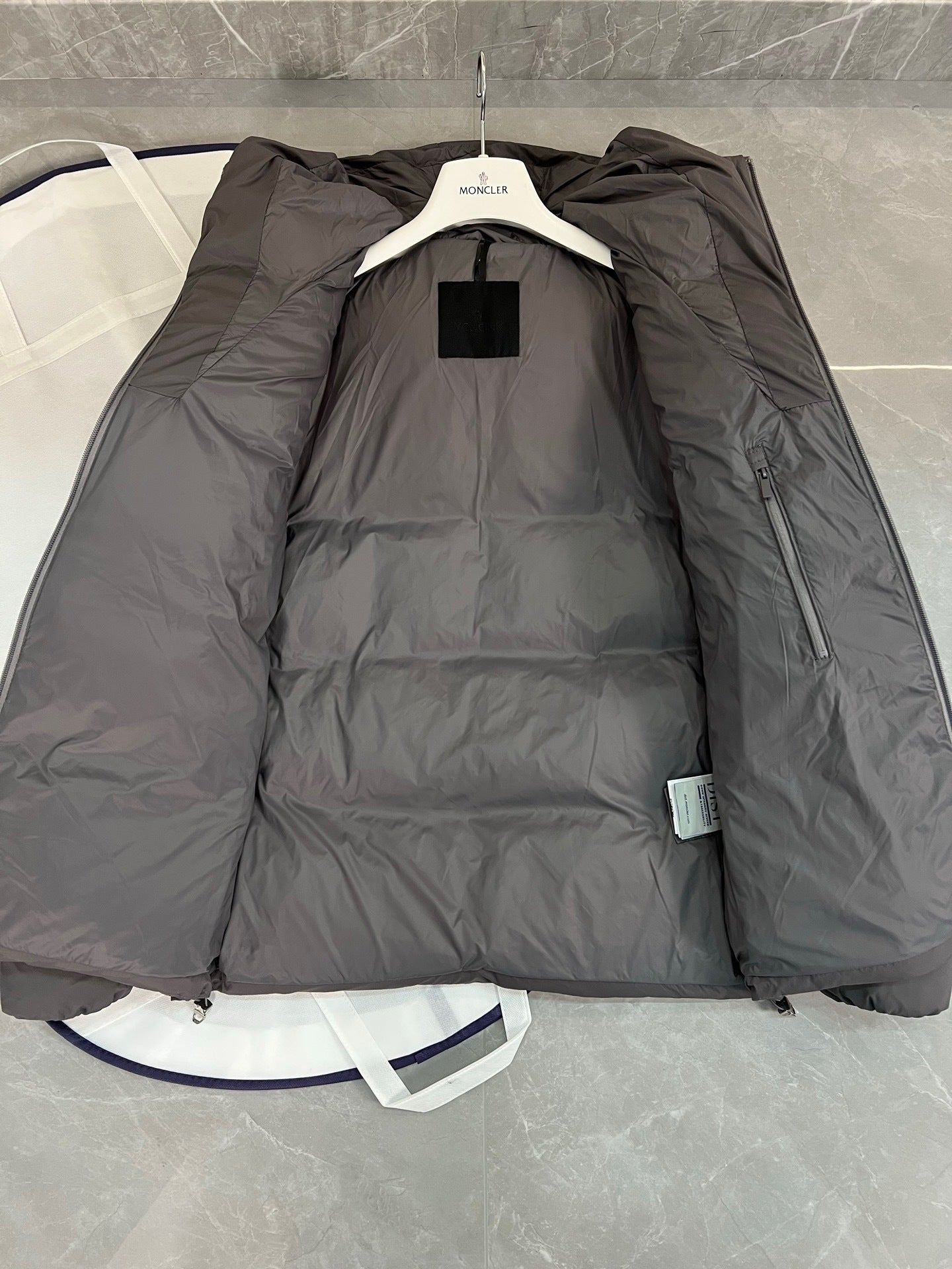 Moncler Fusain Hooded Short Down Jacket "Grey"