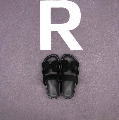 Hermes Chypre Sandals "Black Suede"