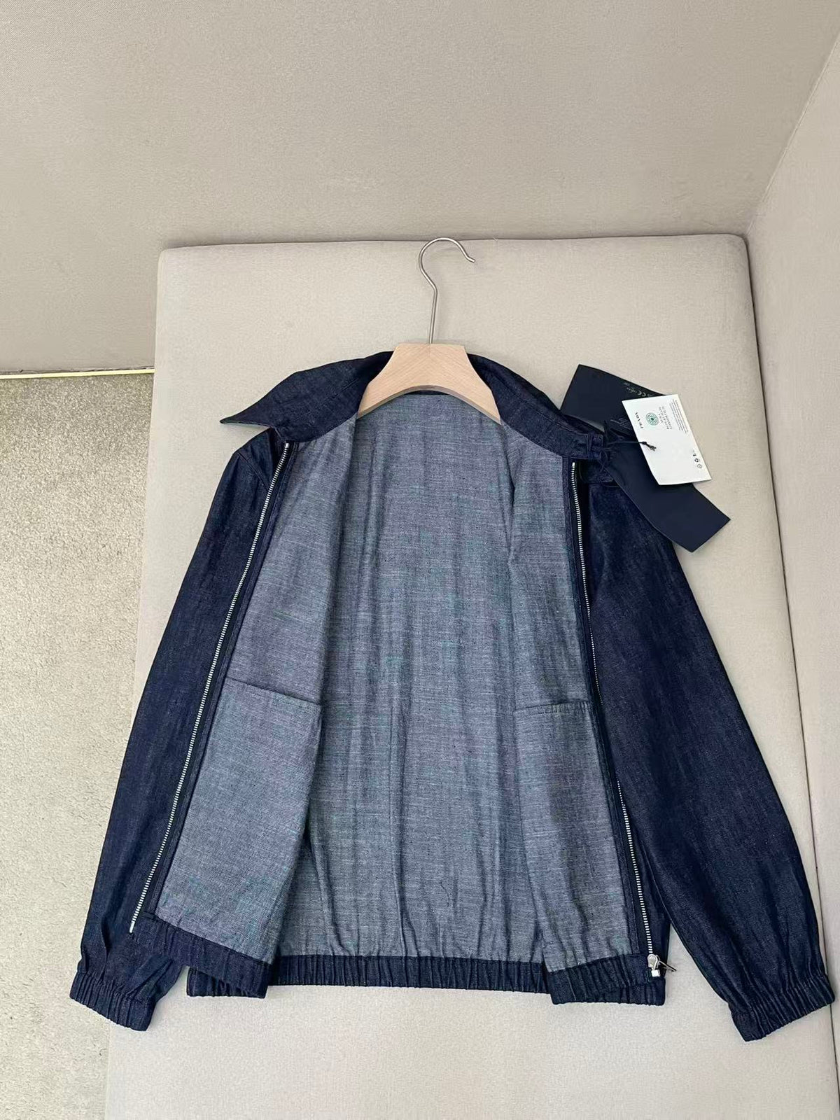 Prada Chambray Denim Blouson Zipper Jacket