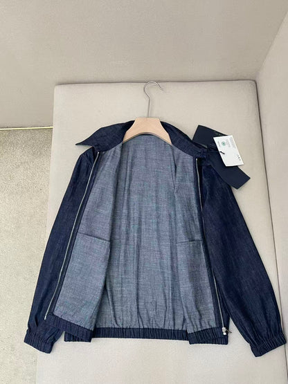 Prada Chambray Denim Blouson Zipper Jacket