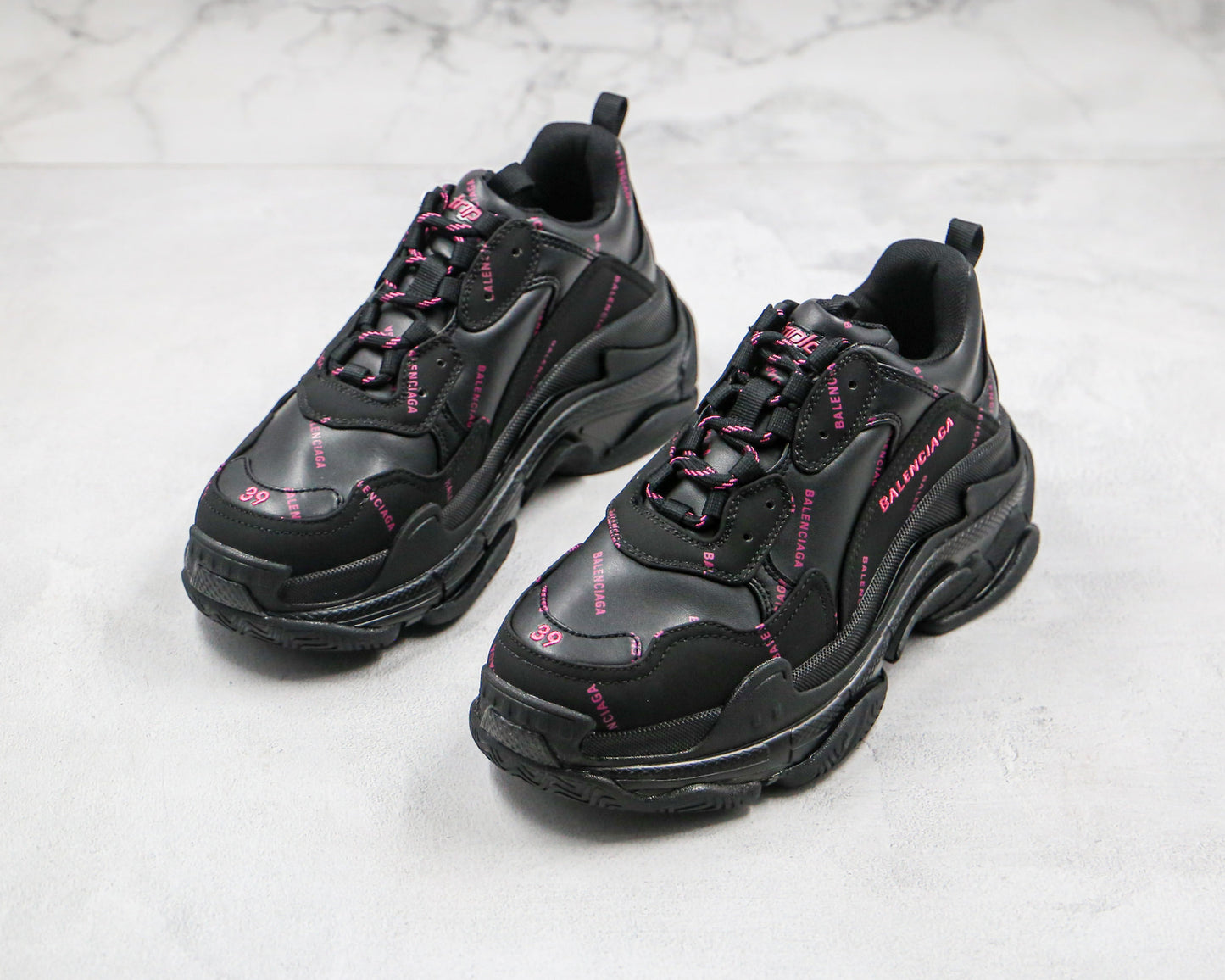 Balenciaga Triple S "Black-Pink All Over Logo"