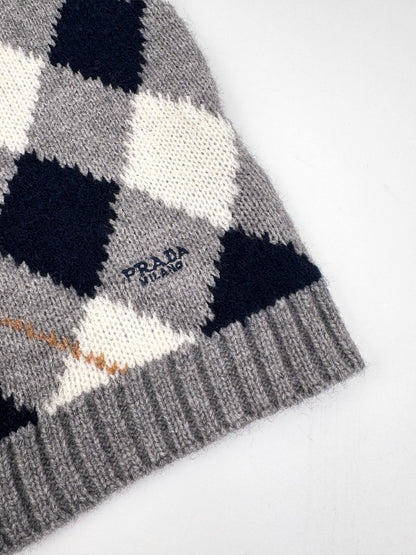 Prada Argyle Knit Cashmere Cardigan "Grey"