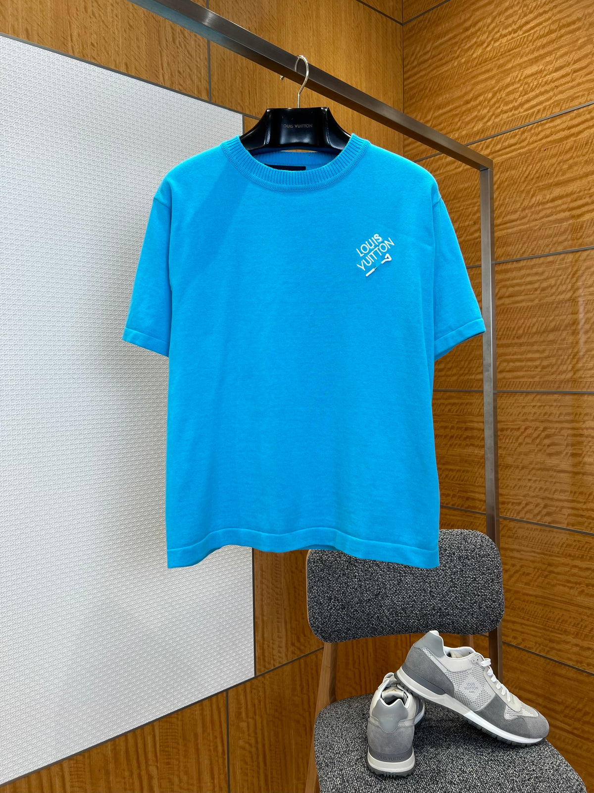 Louis Vuitton Pin-Embroidered Logo Short-Sleeve Knit T-shirt "Light Blue"