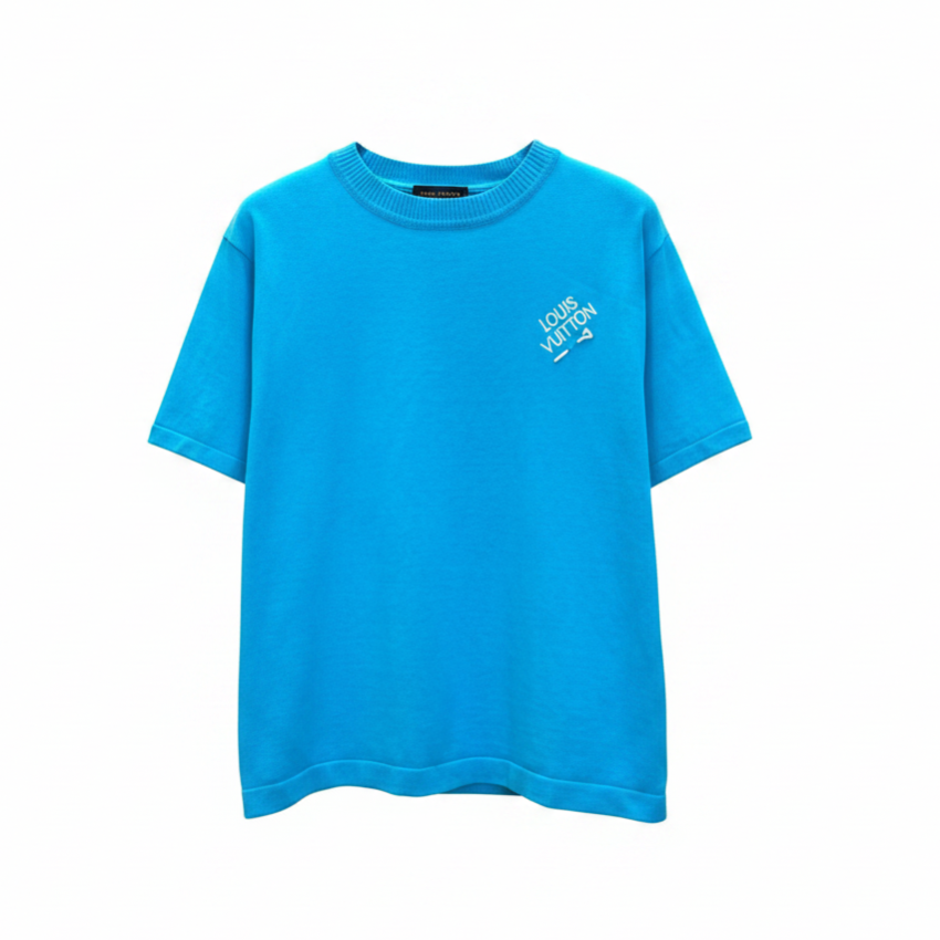 Louis Vuitton Pin-Embroidered Logo Short-Sleeve Knit T-shirt "Light Blue"