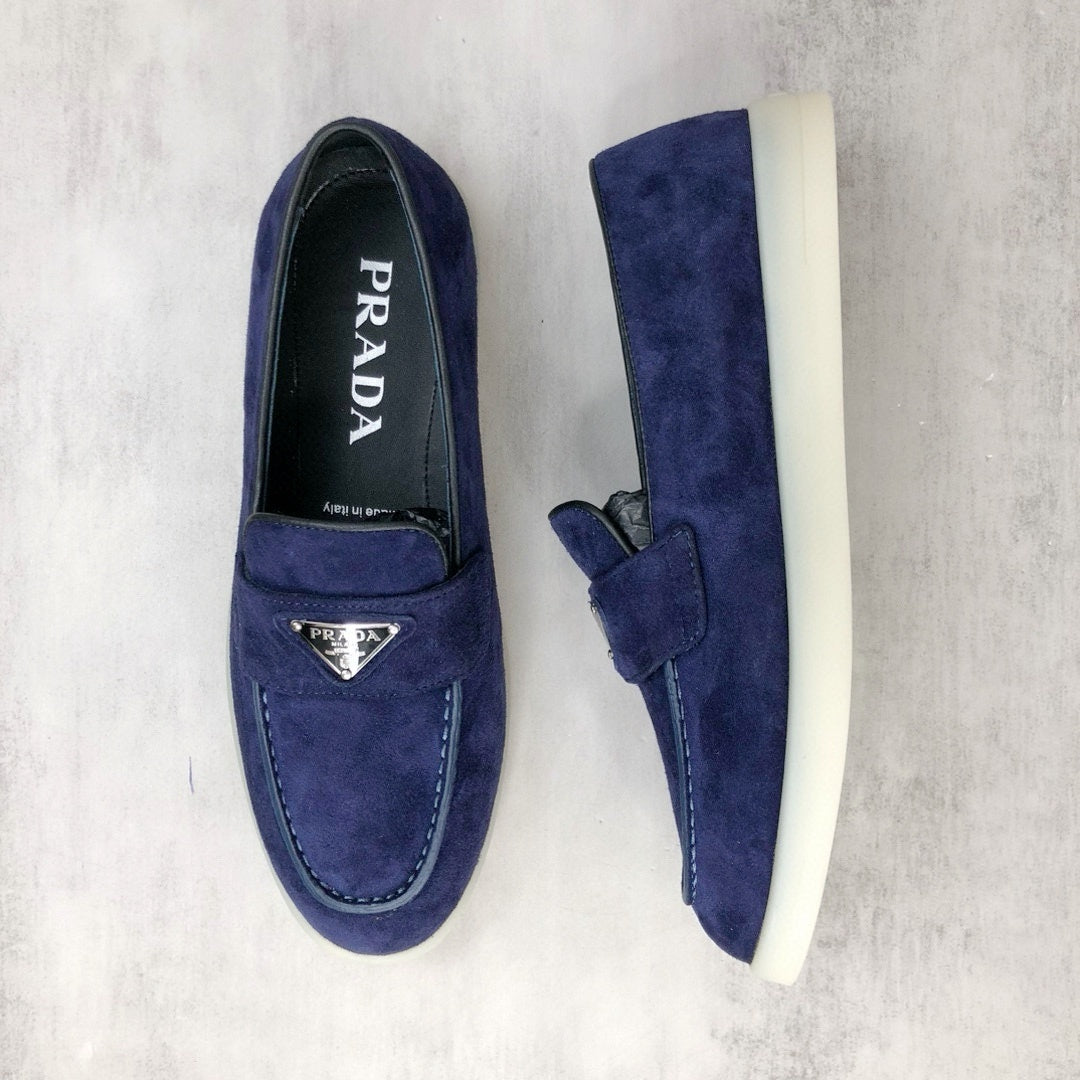 Prada Logo-Plaque Suede Loafers "Royal Blue"
