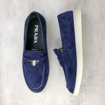 Prada Logo-Plaque Suede Loafers "Royal Blue"