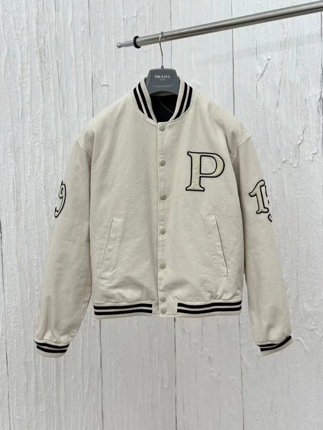 Prada Canvas Varsity Bomber Jacket "Ivory"