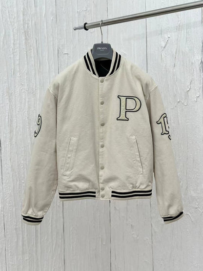 Prada Canvas Varsity Bomber Jacket "Ivory"