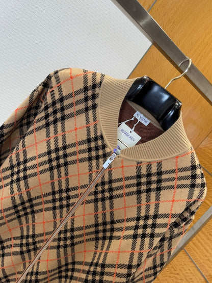 Burberry Check Cotton Wool Bomber Jacket "Sand Beige"