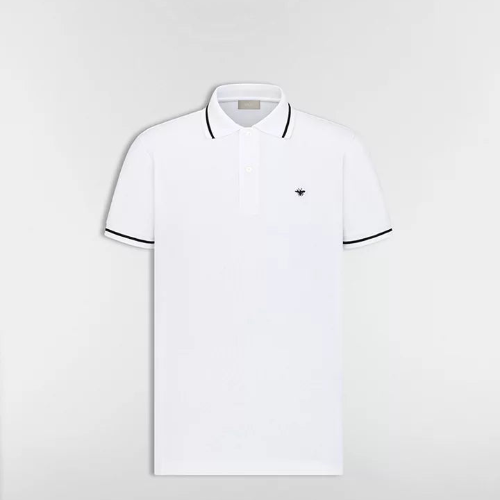 Dior Bee Embroidered Polo Shirt "White Cotton Mesh Fabric"
